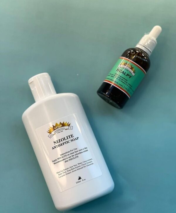 A set of fortified Nezolite soap and Scalpi drops