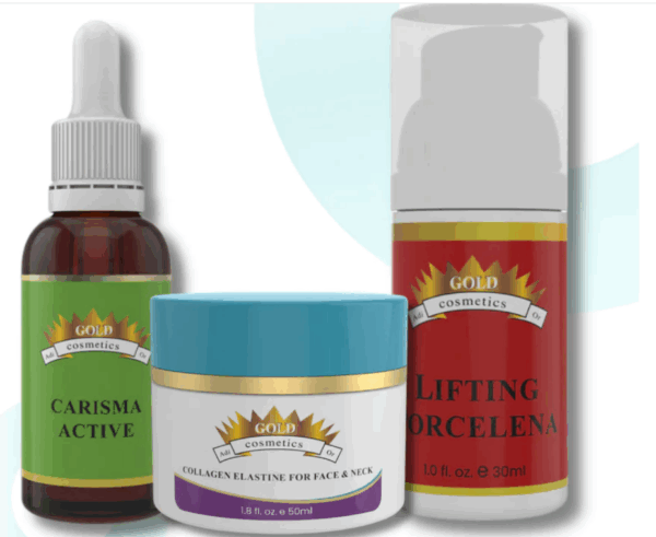 A kit of  Charisma, collagen elastin for the neck and lifting Porcelain - Gold Cosmetics